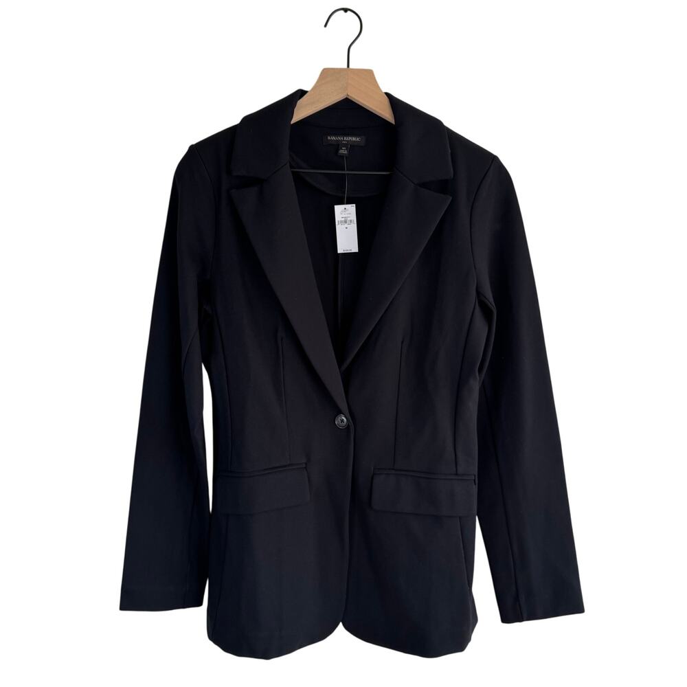 NWT Banana Republic M Single-Breasted Blazer Black Stretch Career Wear